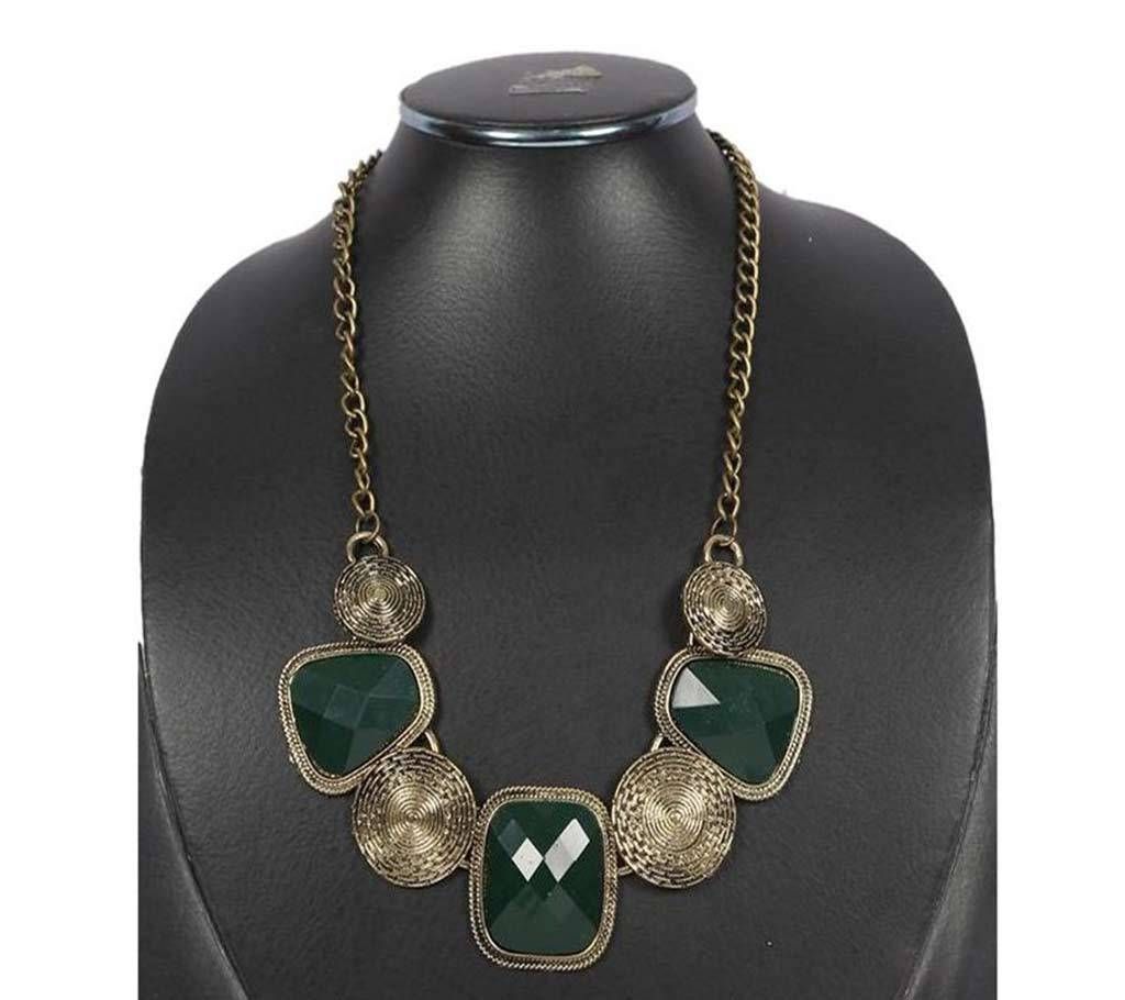 Green and Golden Crystal Necklace for Women