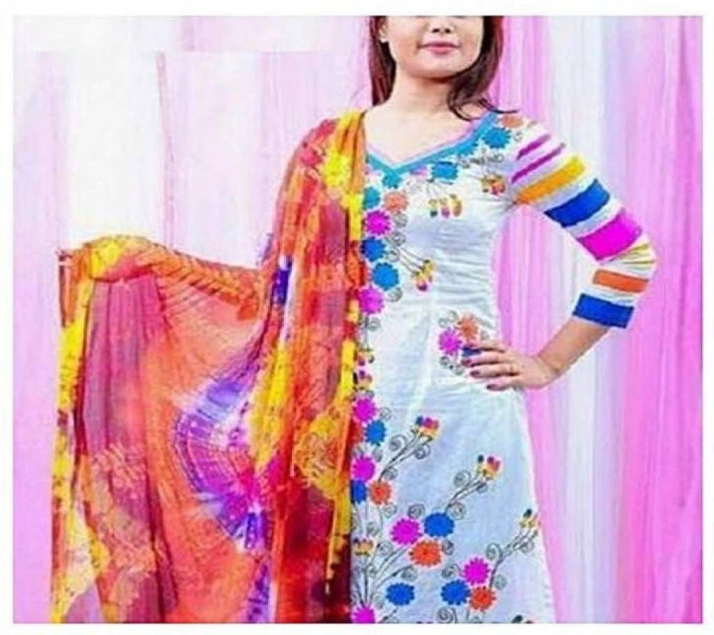 Multicolor Cotton Unstitched Block Printed Shalwar Kameez for Women