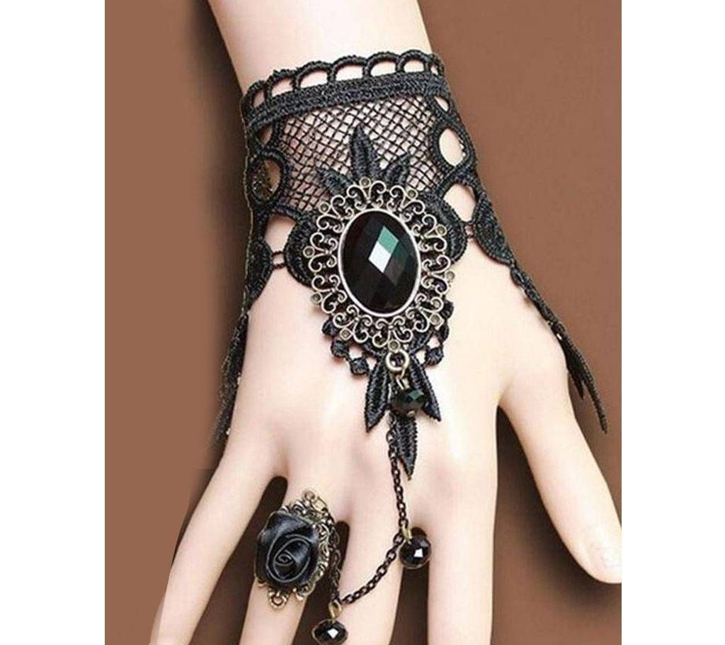 Black Bracelet With Finger Ring