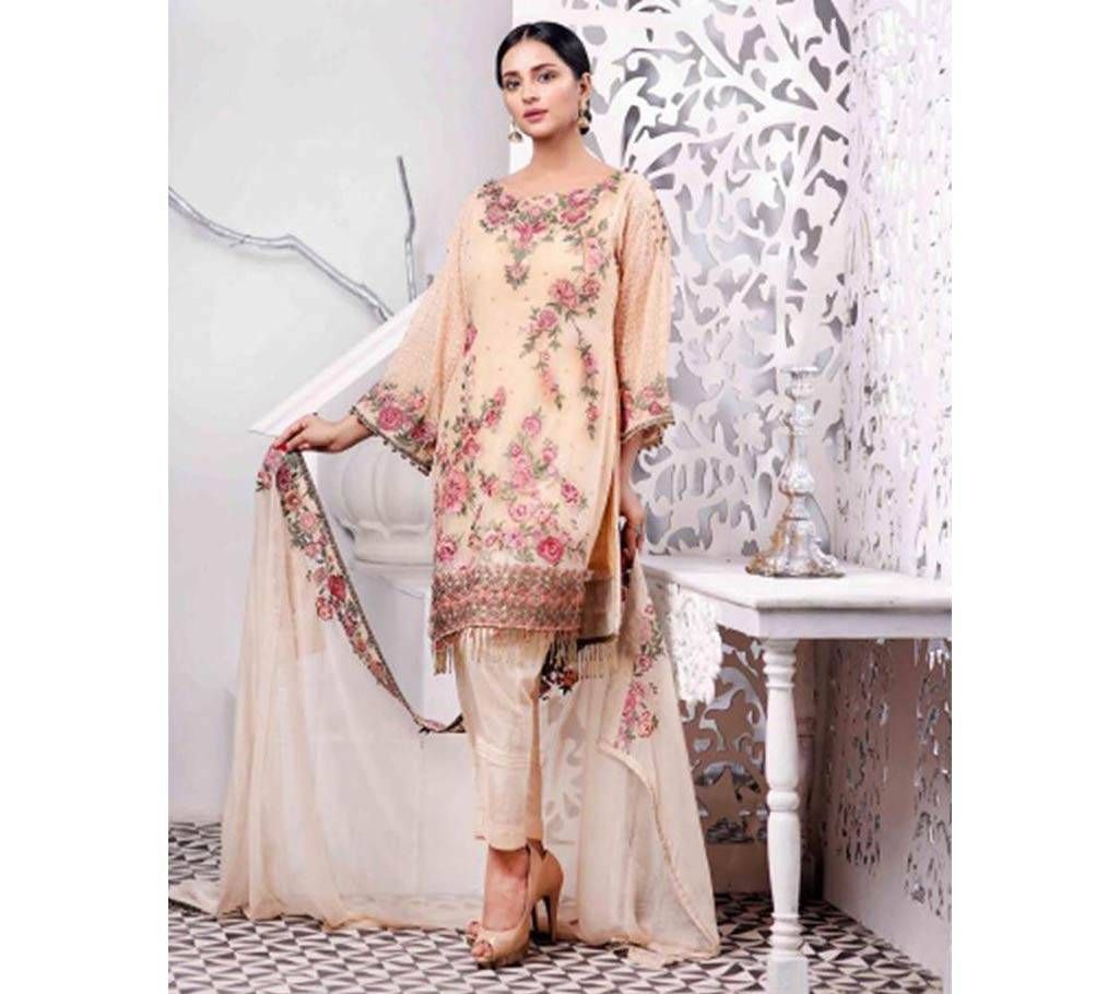 Zebaish Embroidered Georgette Cream 3pc