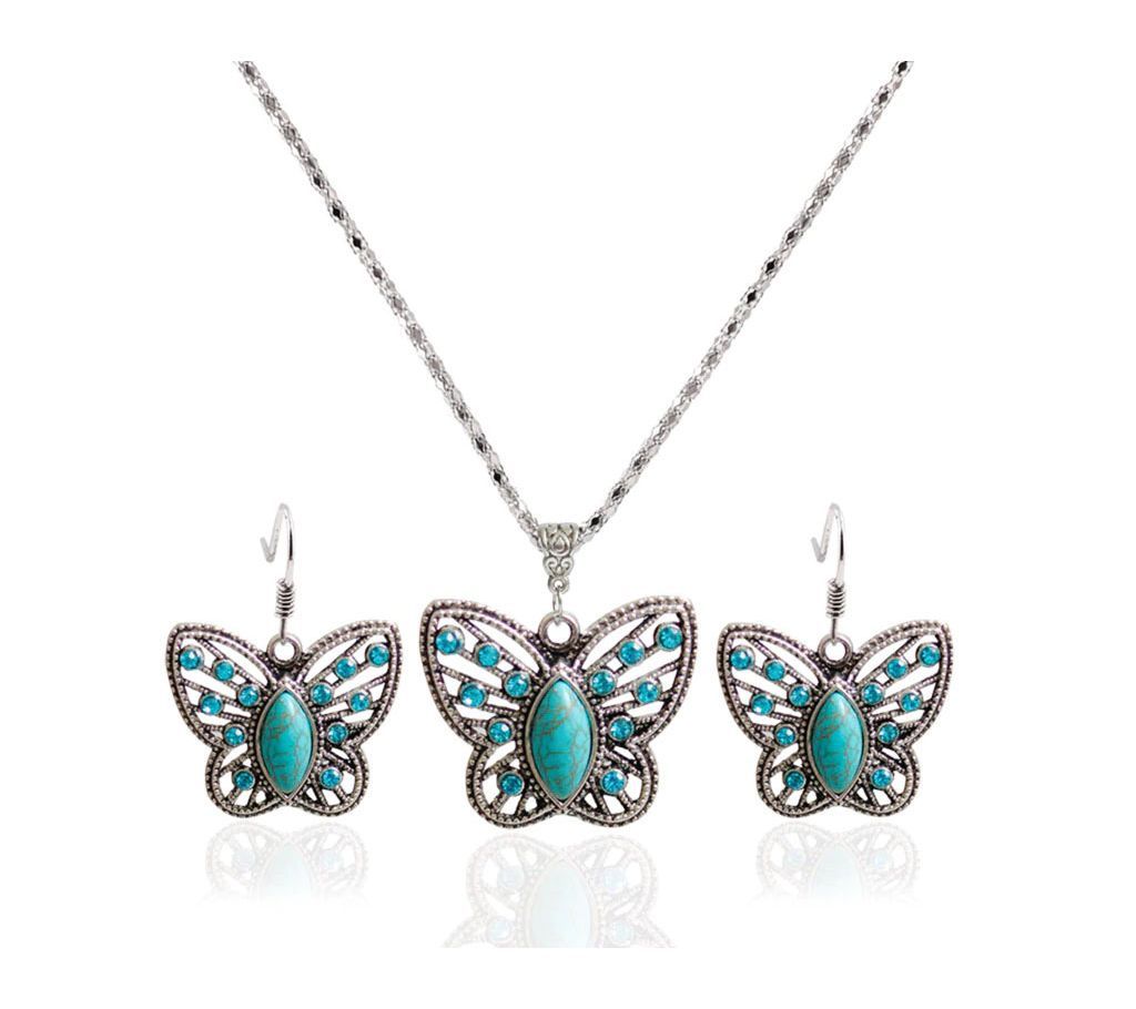 Silver Plated Butterfly Earrings & Necklace