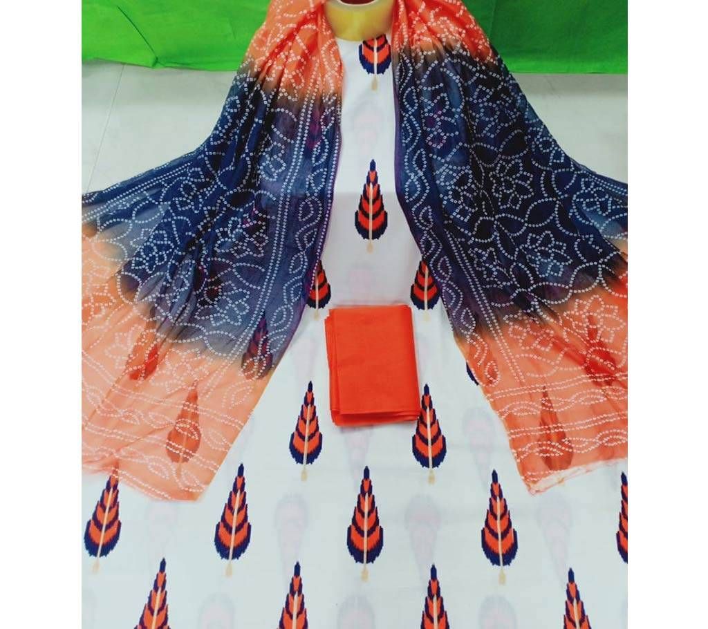 Unstitched Skin Print Cotton Three Piece 