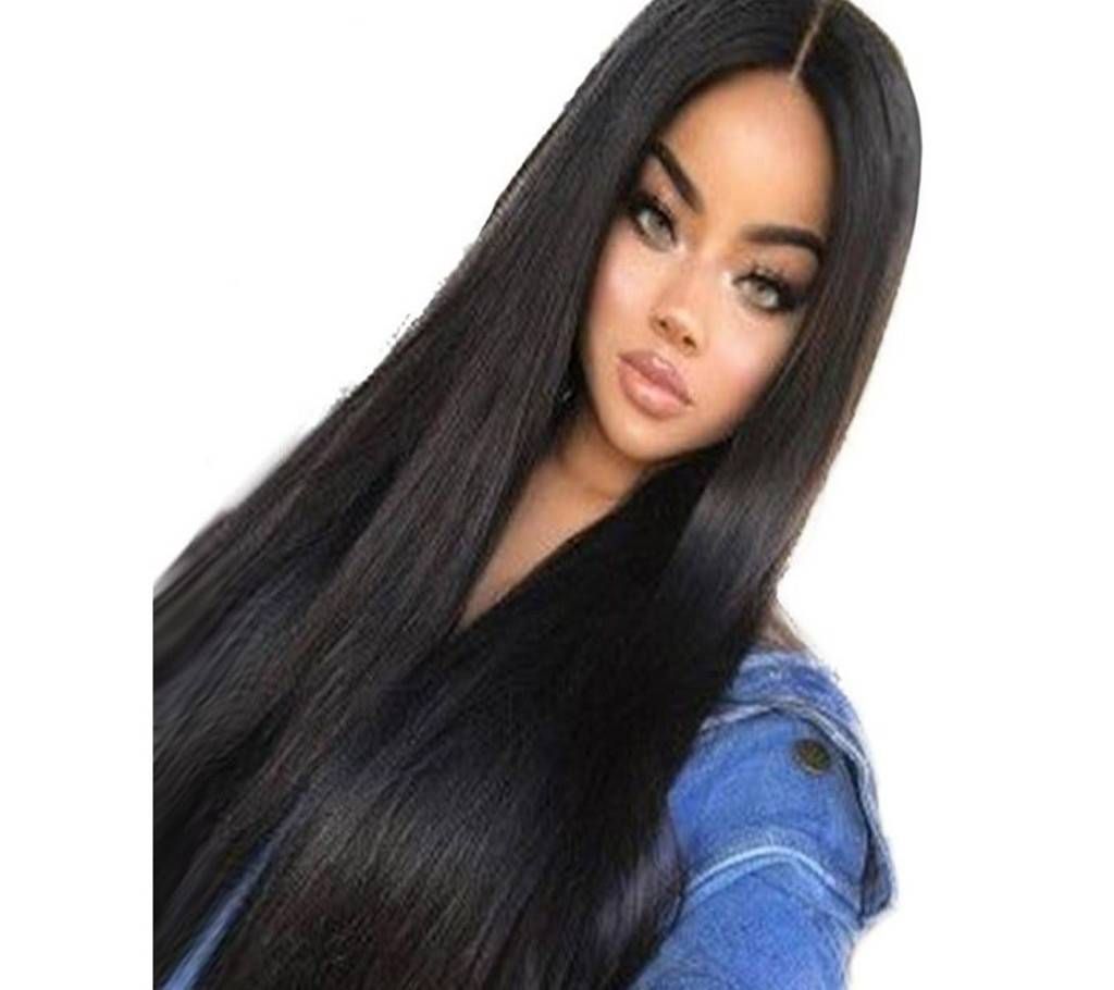 Women wig long Black Front Hairstyle Synthetic Hair Black