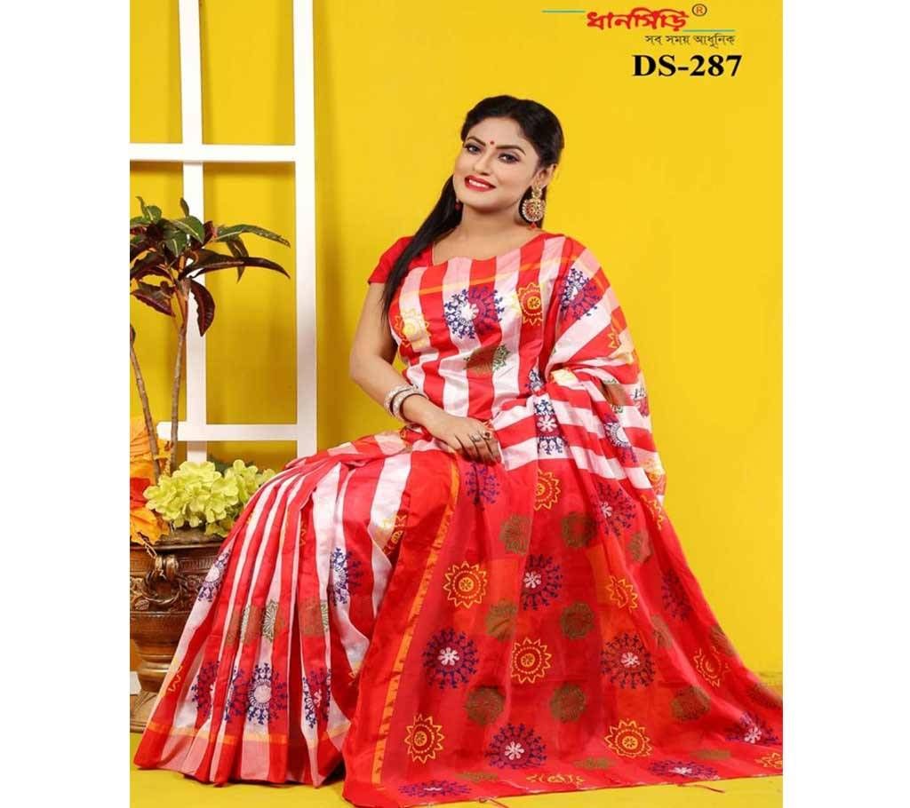 Silk Butics Saree With Blouse Piece-Red