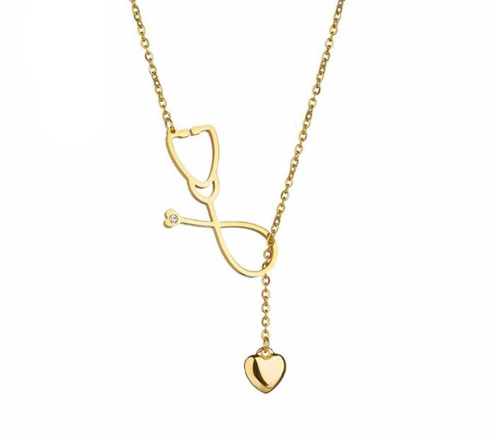 Heart Stethoscope Pendant Stainless Steel Necklace For Women