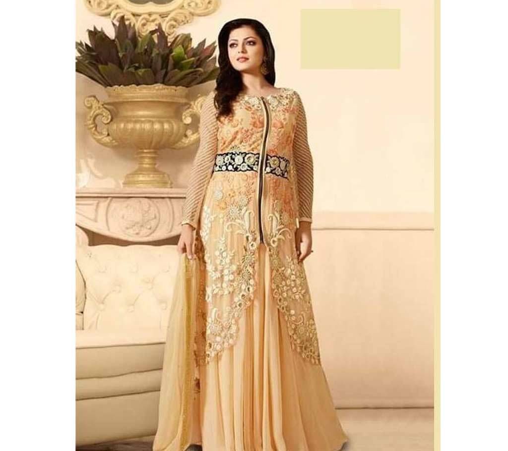 Semi Stitched Georgette Long Party Suit - Copy with free watch 