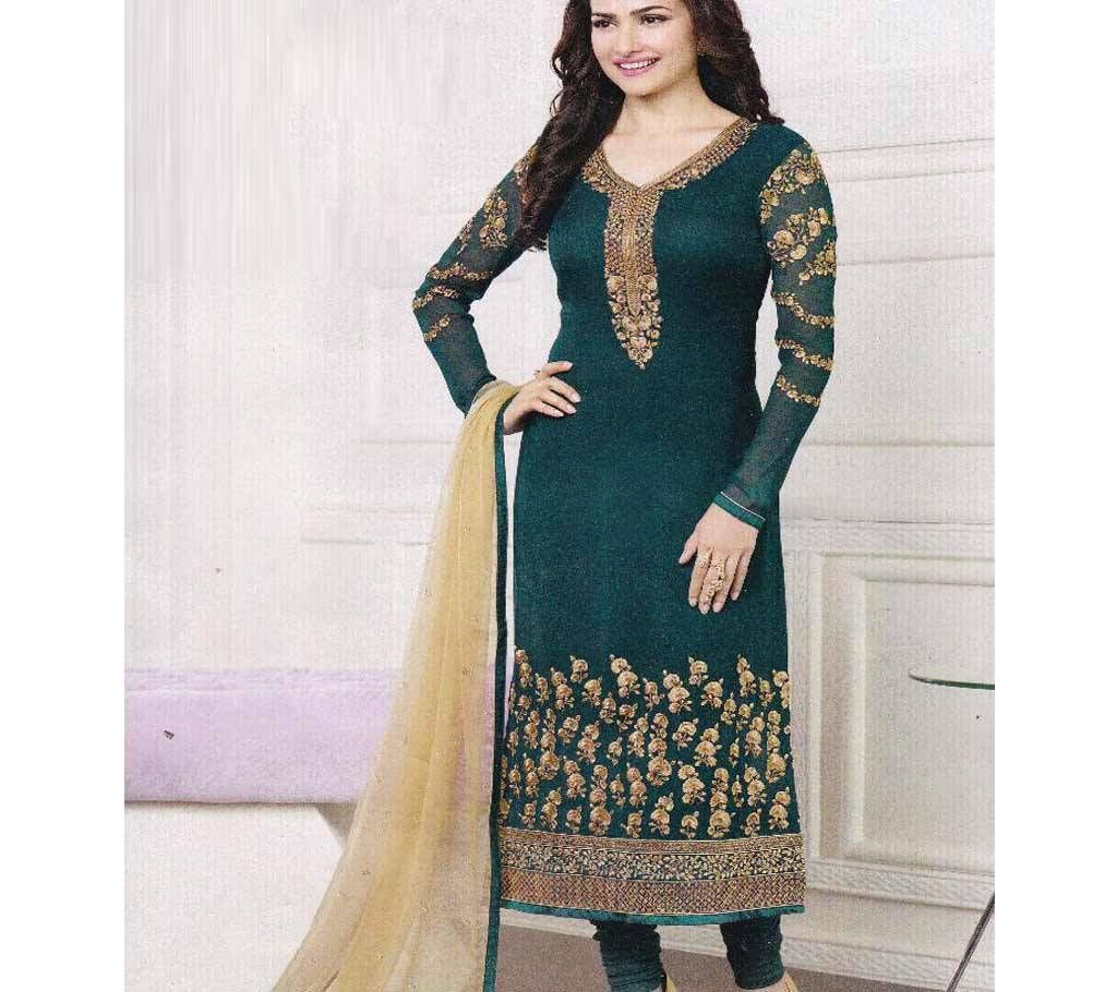 Indian Semi Stitched Embroidery Cotton Three Piece - Copy