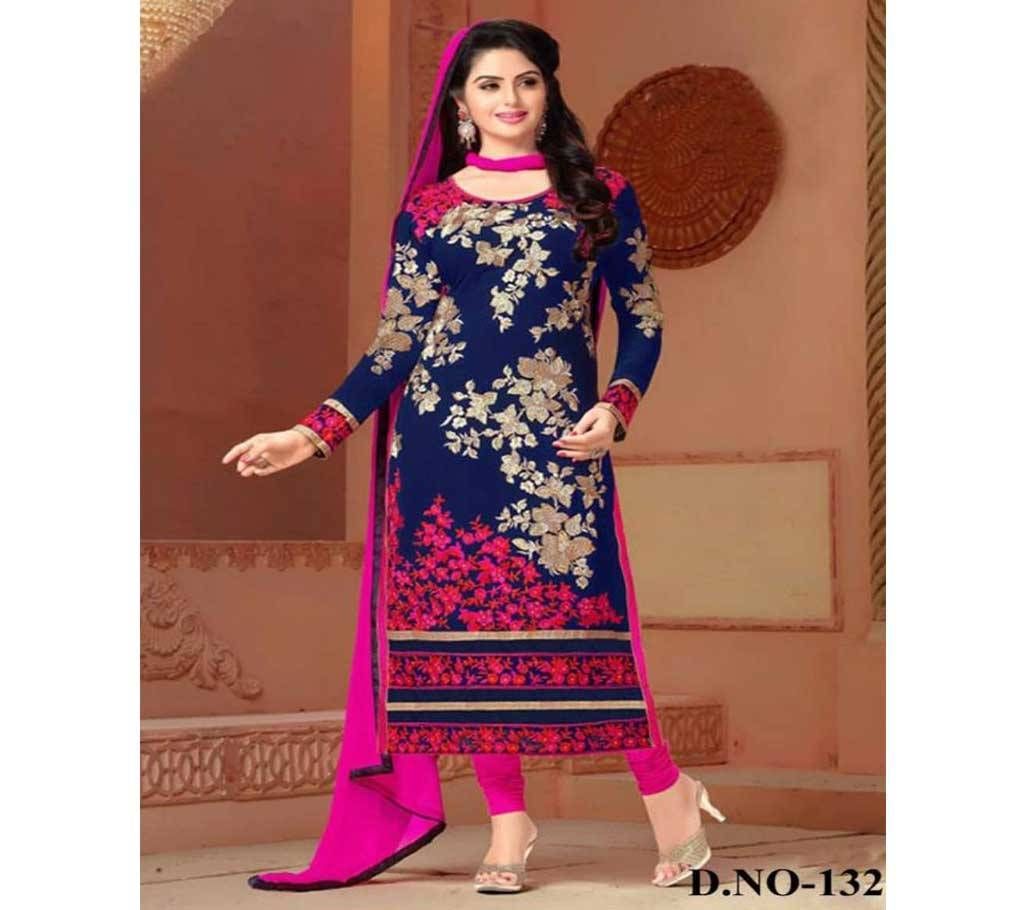  Unstitched Navy Blue and Dark Magenta Cotton Salwar Kameez for Women