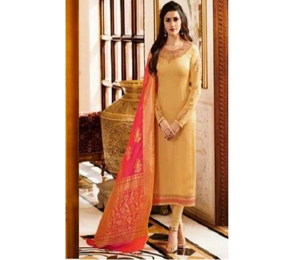 Semi Stitched Silk Three Piece  For Women 