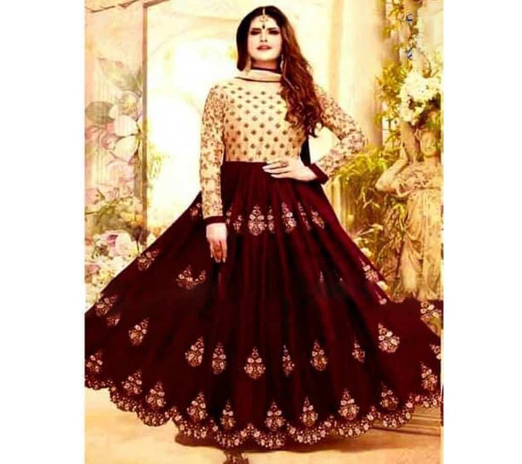 Unstitched Maroon Georgette Gown 