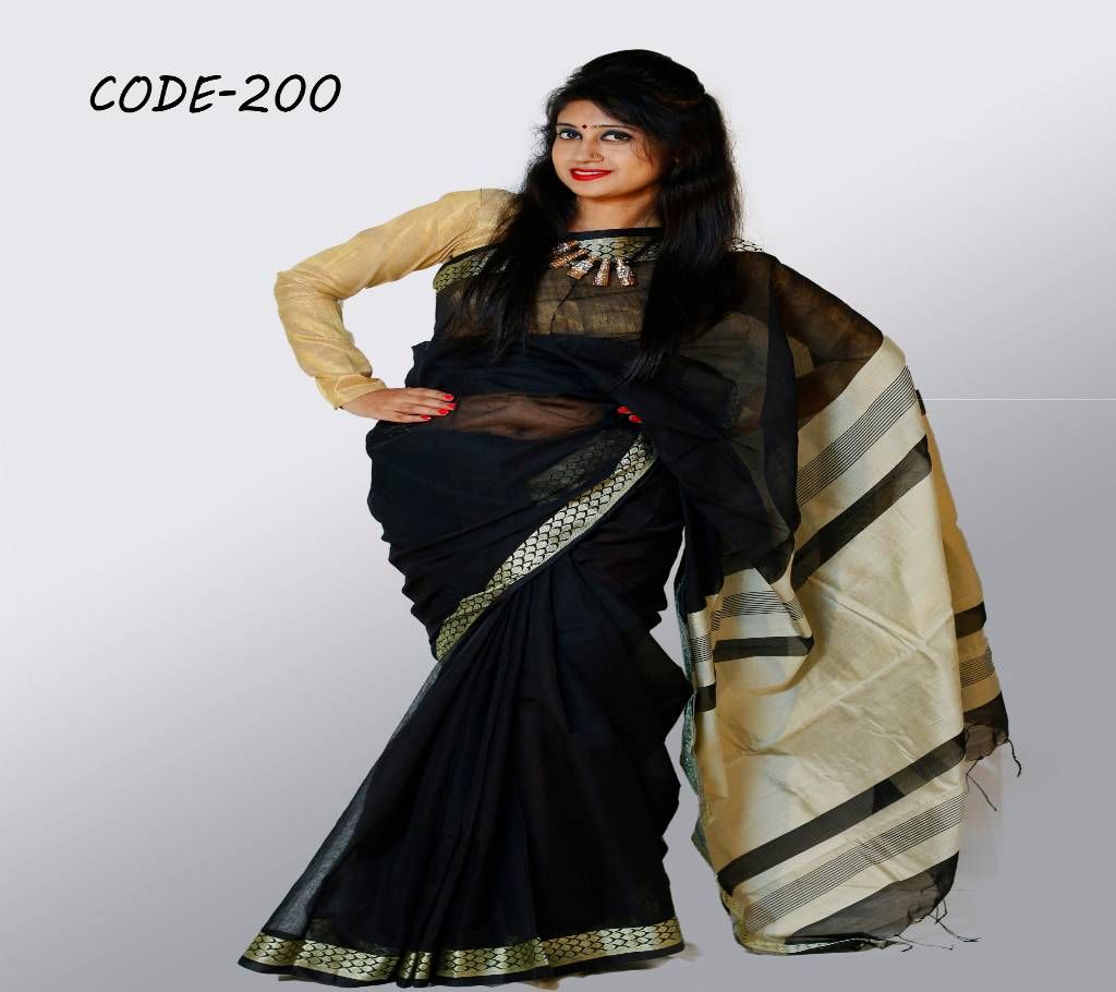 Black & Silver Reshom SIlk Sharee