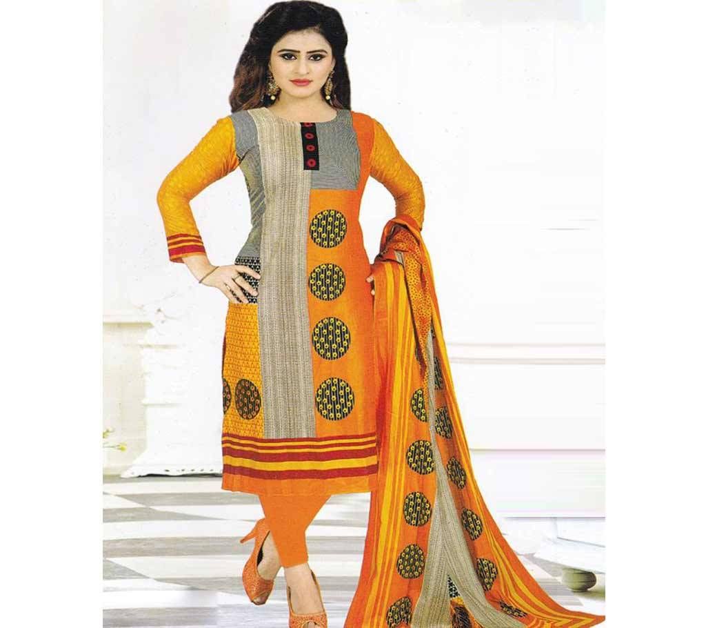 Unstitched Yellow Cotton Shalwar Kameez For Women