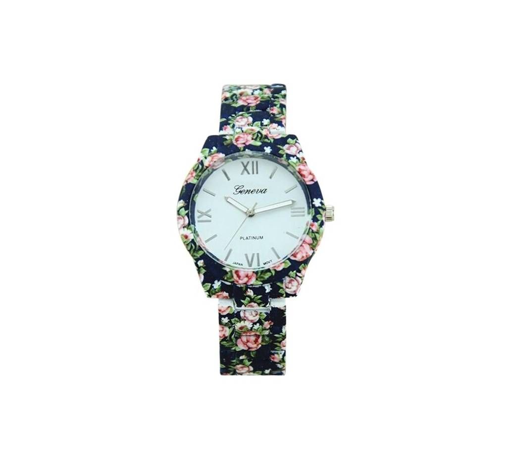Ceramics Flower Designed Ladies Watch-Navy Blue