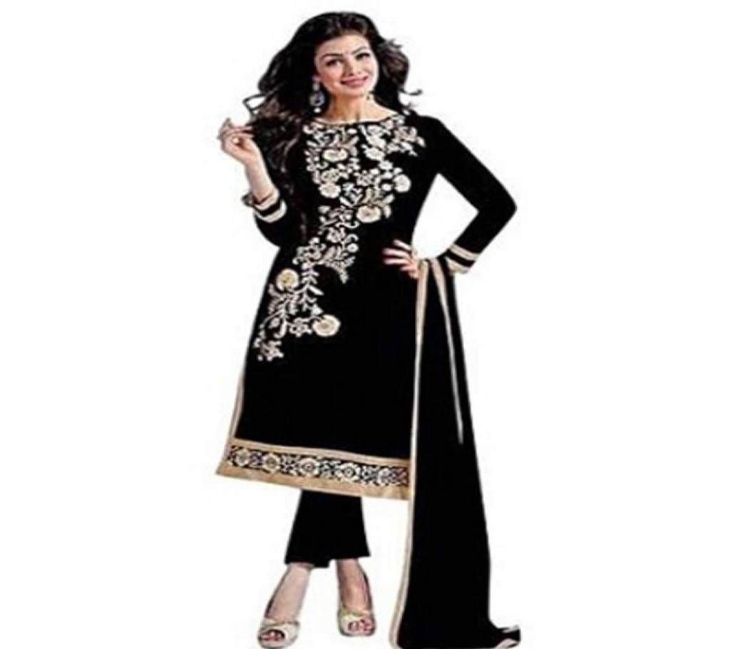Cotton Unstitched Block Printed Three Piece (Black)