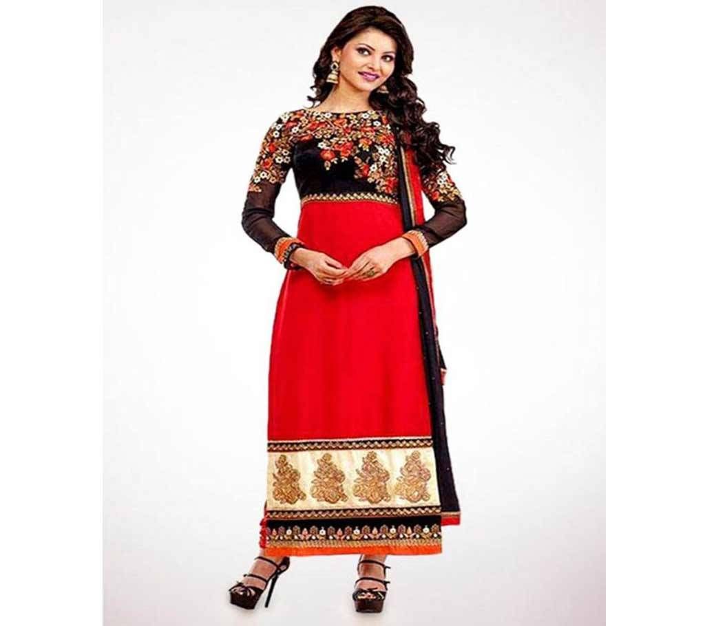 Unstitched Red and Black Cotton Salwar Kameez For Women