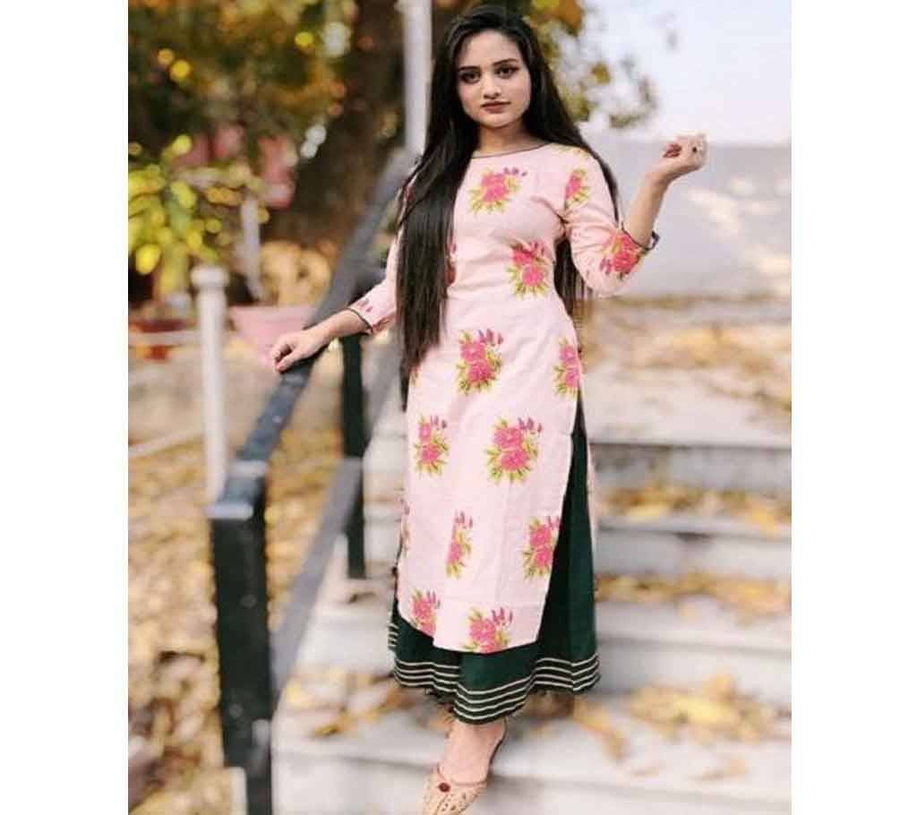 Latest Off White And Green block Printed 2 pieces Salwar Kameez for Women-free size