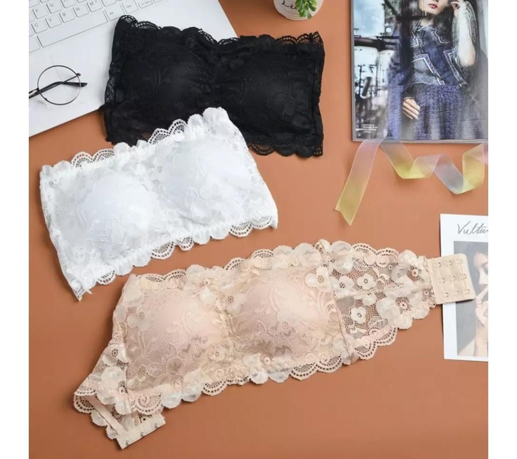 Pc1 Sexy Women's Lace Floral Bralet Bra Bustier Back Closure Bandeau Crop Top Padded Bra Bralette Strapless Tube Top Lingerie