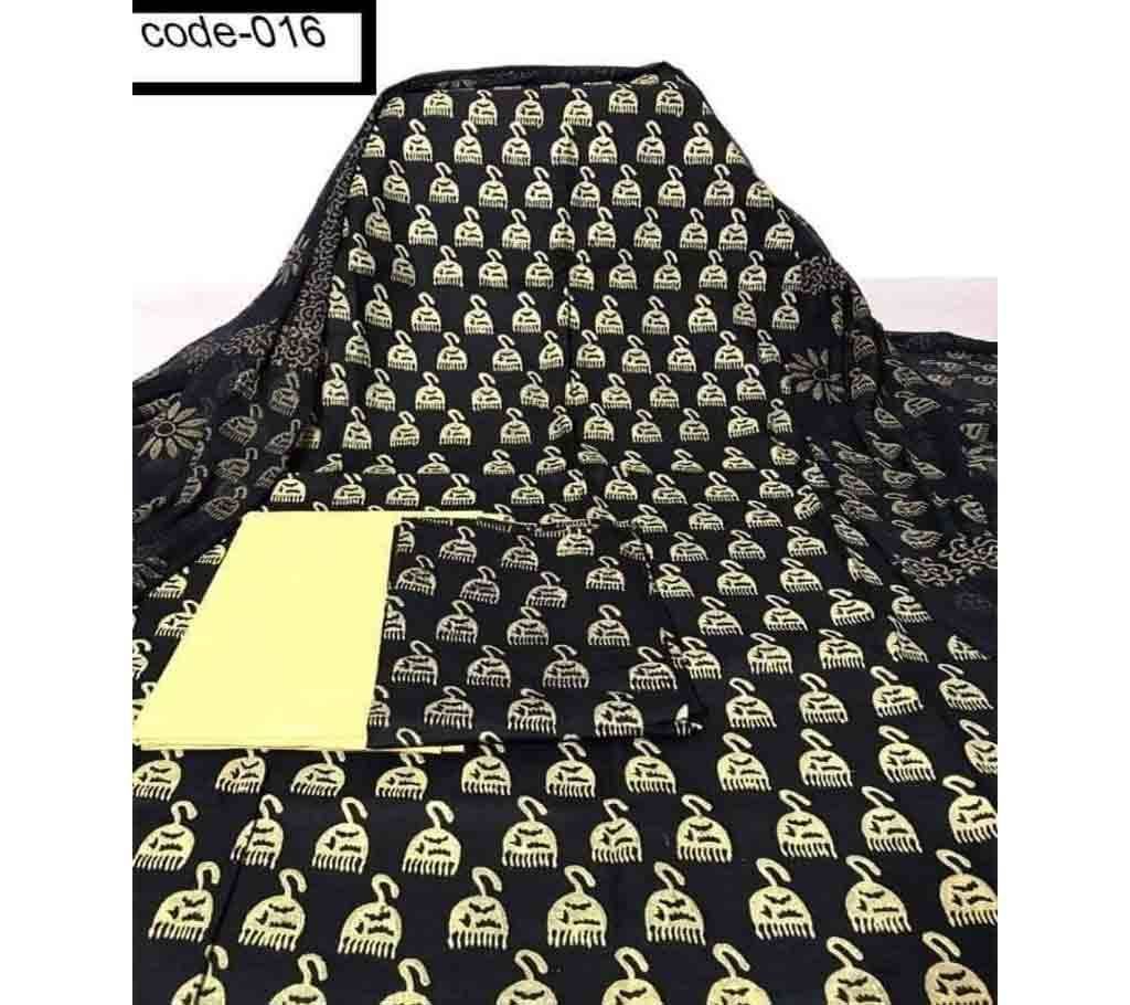 Cotton unstitched 3 piece Black
