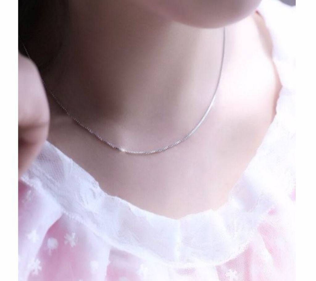 Sterling S925 Silver Simple  Box Chain Choker Necklaces For Women