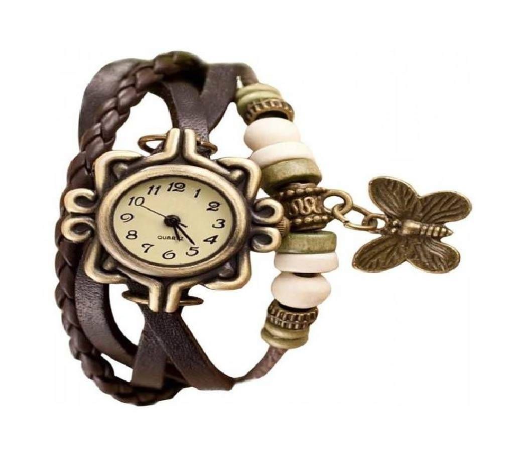 Leather Butterfly Watch for Women- Black
