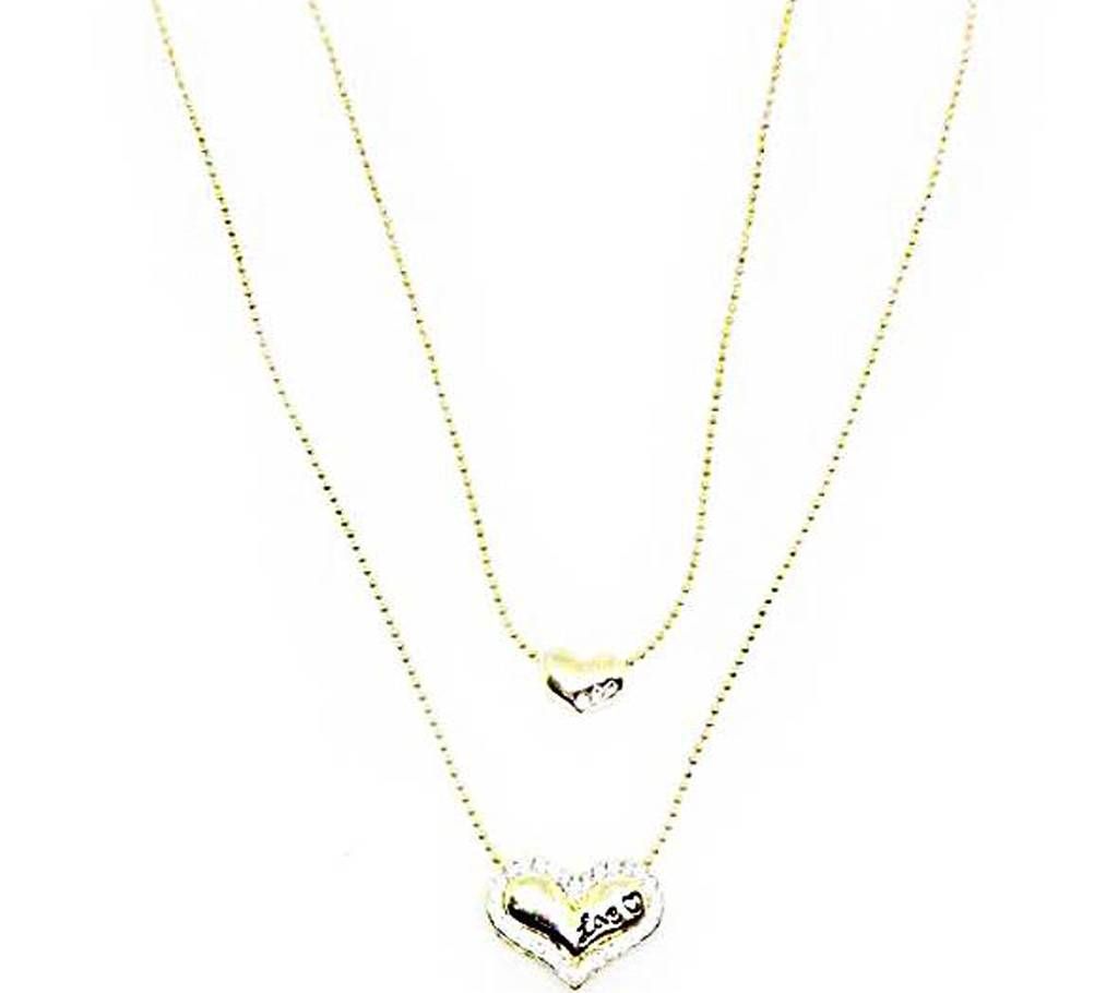 Love Shape Golden Color White Stone Pendant - EC08