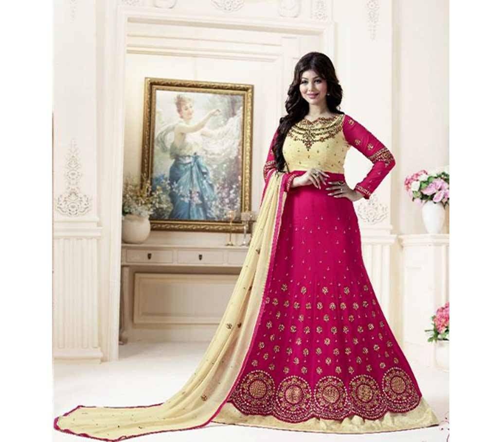 Unstitched Pink and peach georgette salwar suit Three Piece 