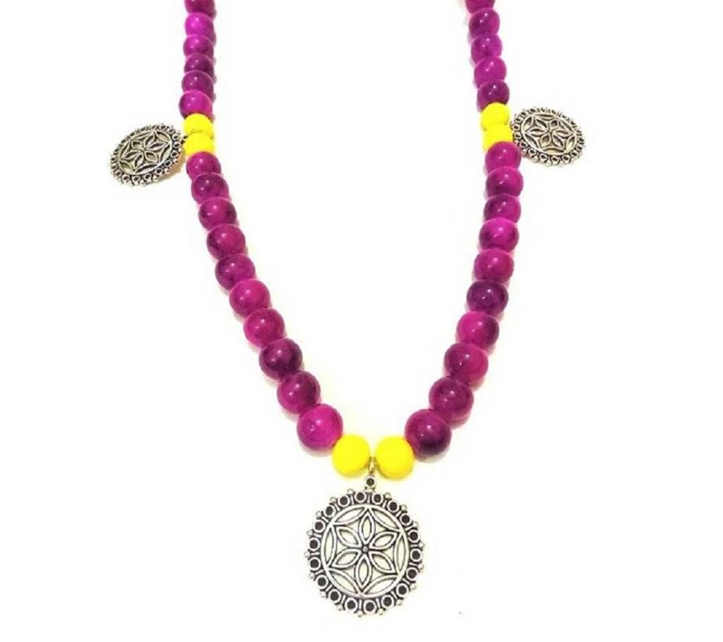 Deep pink Beads Made long Chain