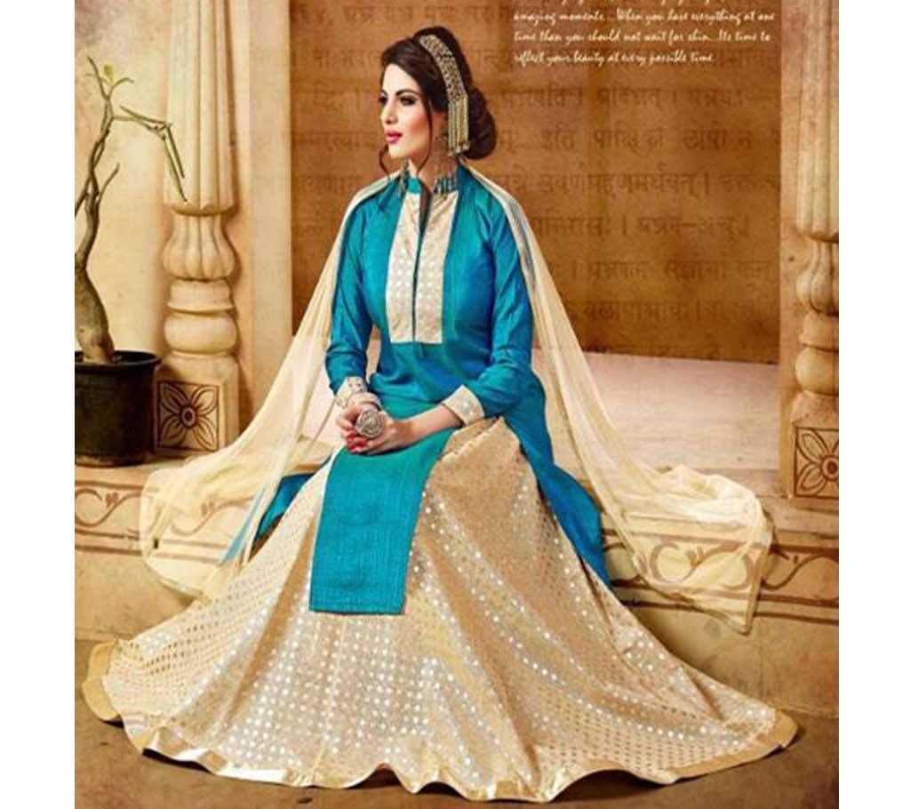 sky blue un-stitched Scart model salwar kameez suit copy 