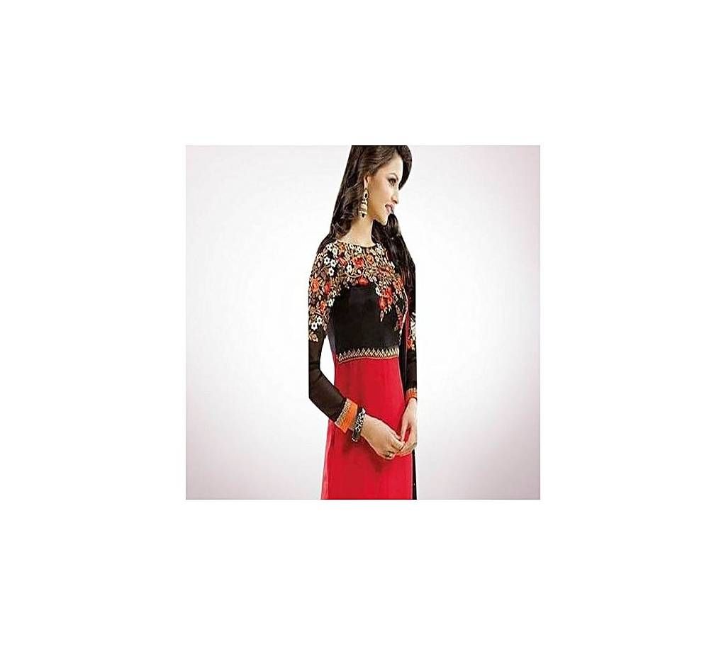 Crimson and Black Cotton Unstitched Salwar Kameez for Women