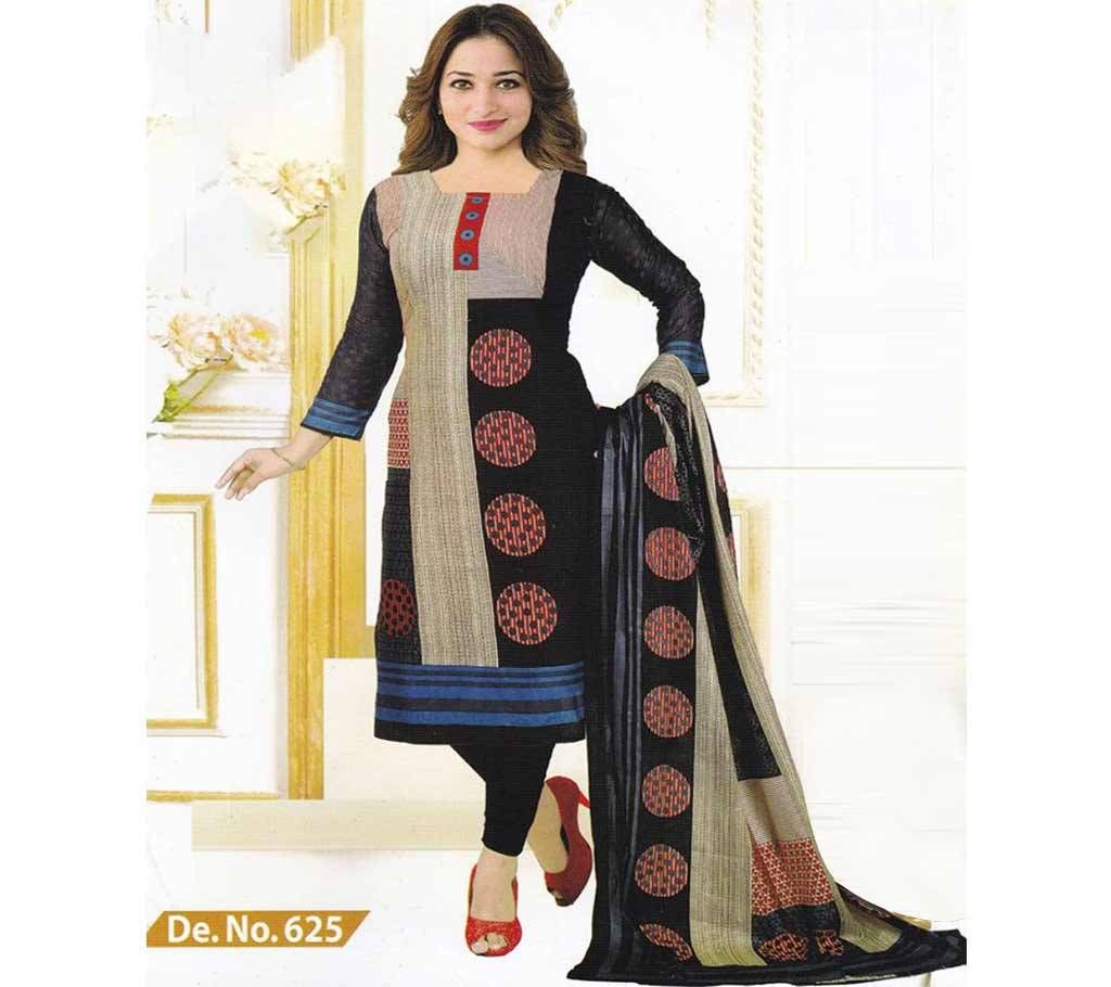 Unstitched Black Cotton Shalwar Kameez For Women