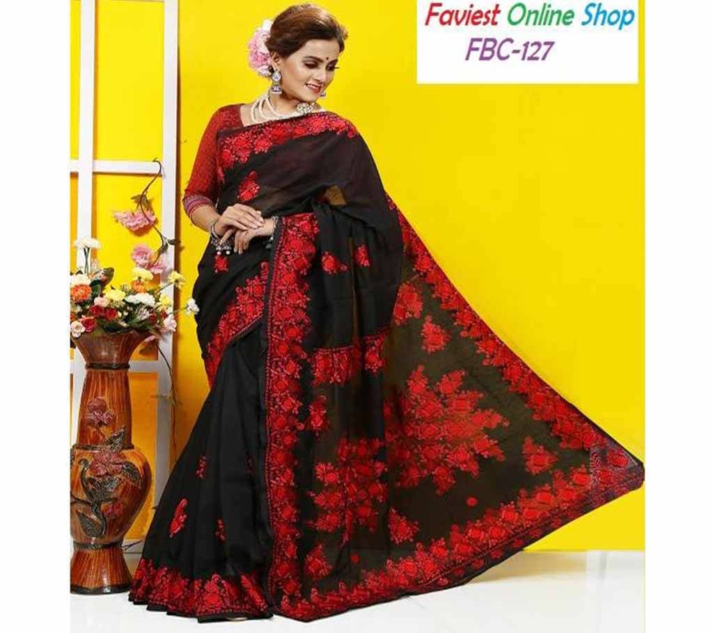 Black muslin silk saree