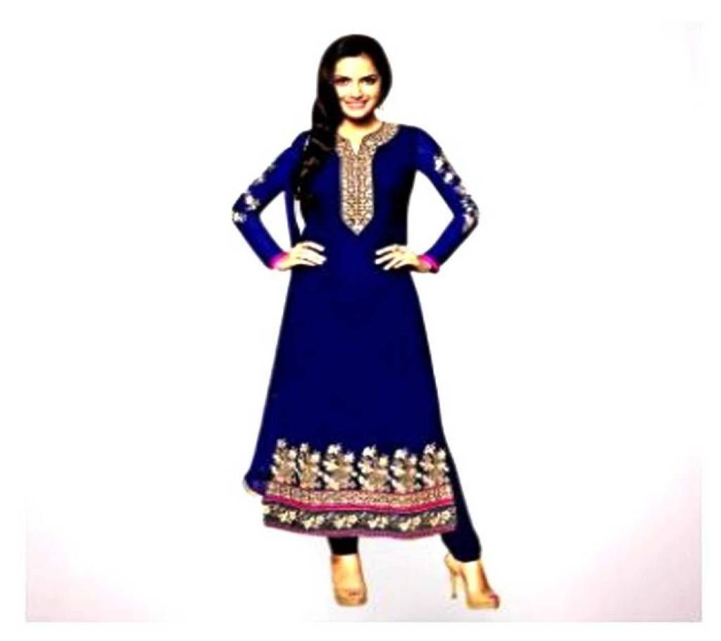 Block Print Unstitched Shalwar Kamez For Women-Dark Blue