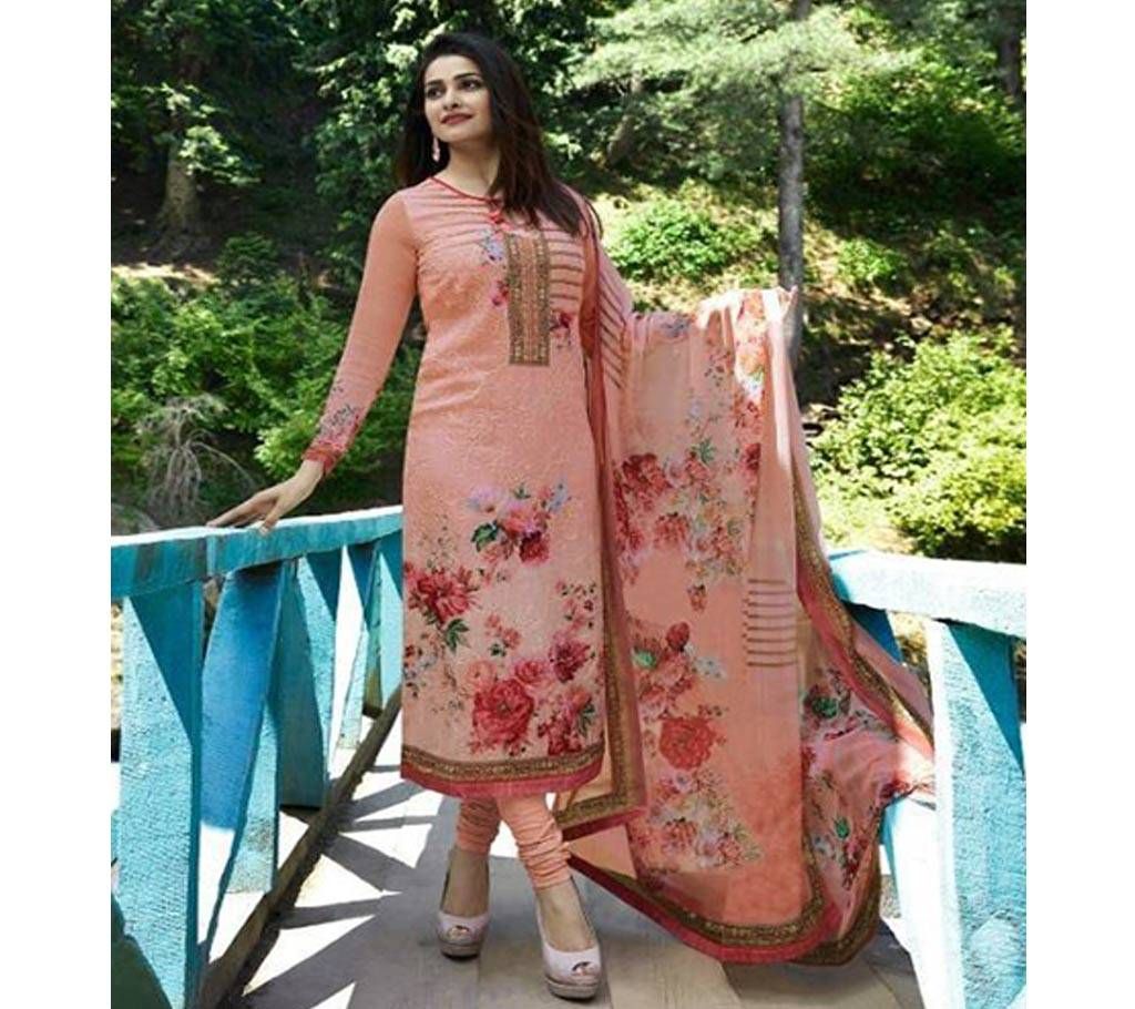 VINAY KASEESH FUSION STRAIGHT PRINT WORK SALWAR KAMEEZ DUPATTA SET( LIGHT PINK )