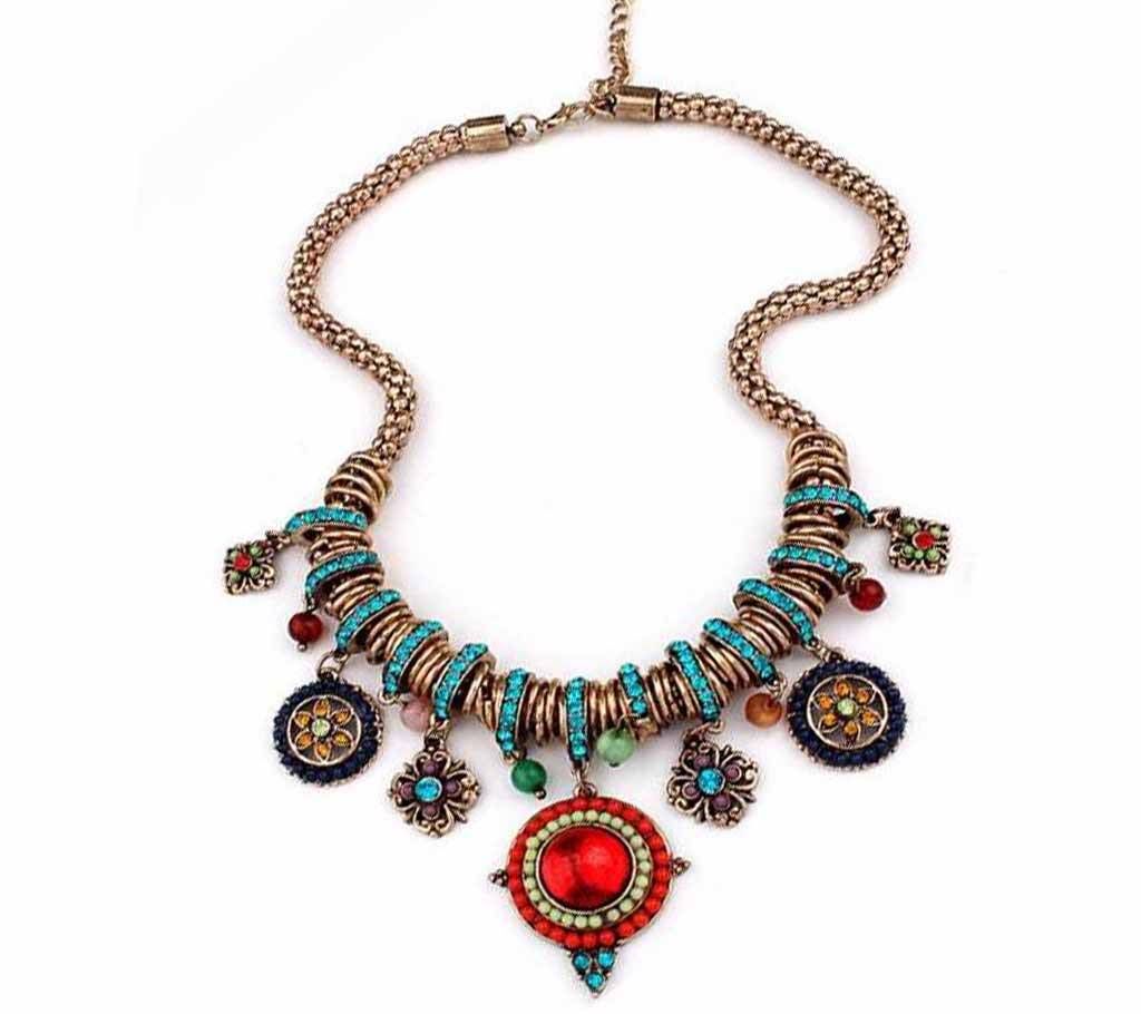 Vintage Bohemia Round Shape Resin Stone Beads Pendants Necklace