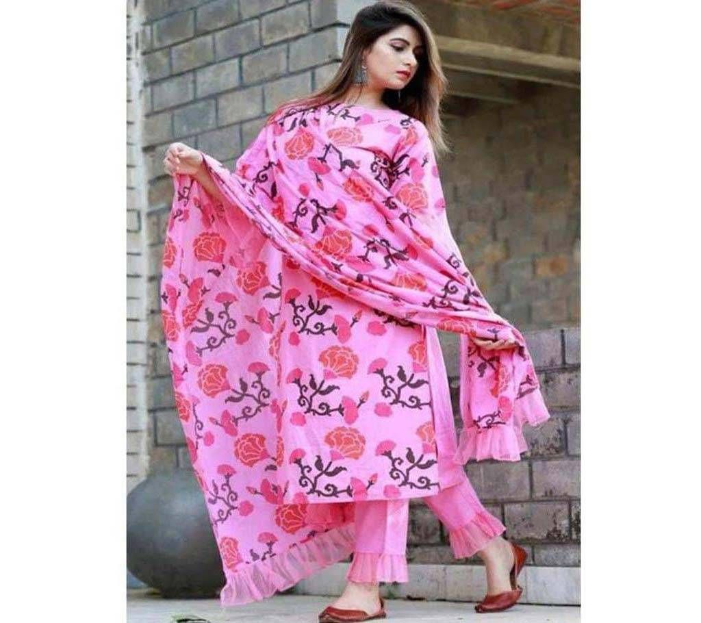  Pink Color Block Printed Salwar Kameez for Women-free size