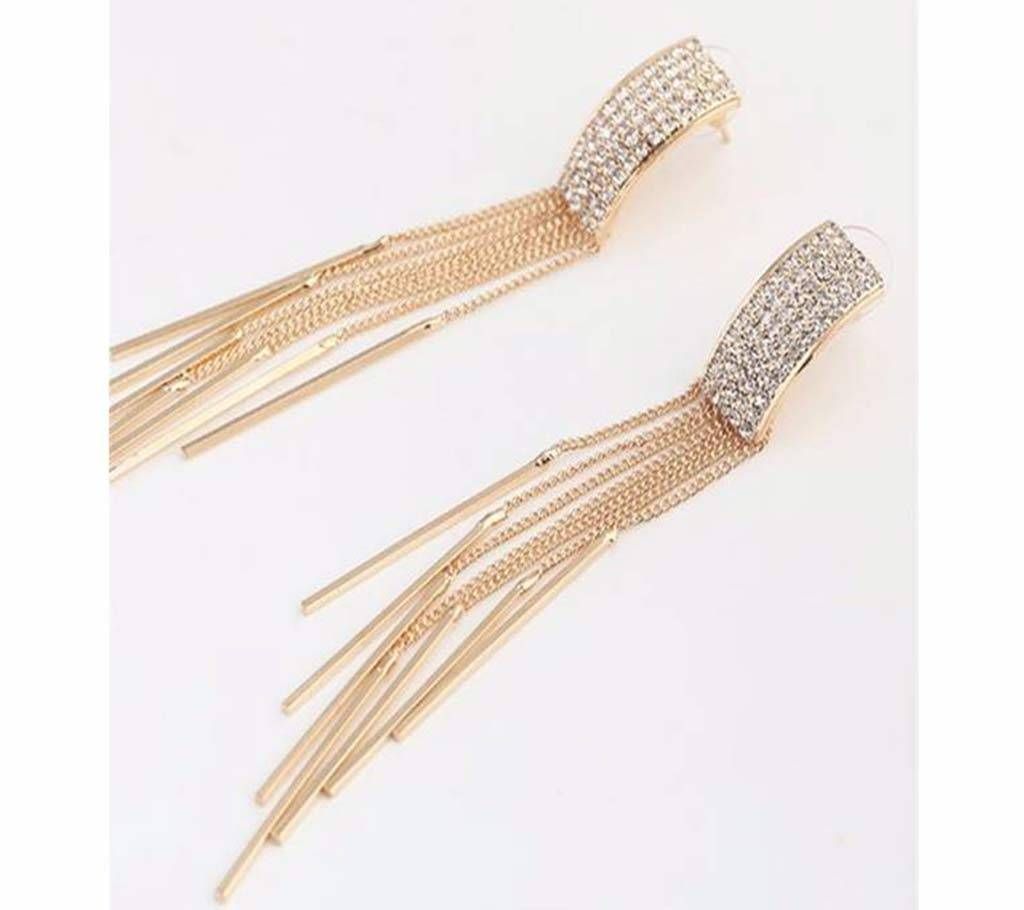 Gold Color Long Crystal Tassel  Earrings for Women