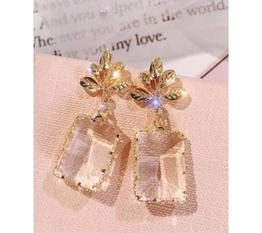 Transparent Crystal Metal Leaf Shaped Earrings For Women