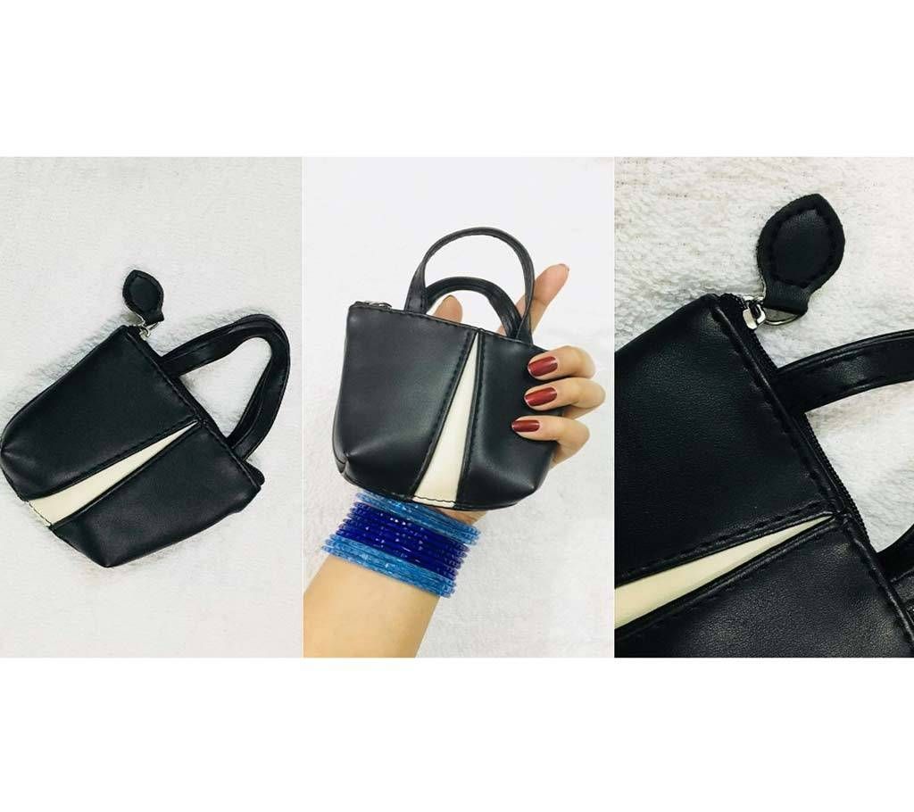 Coin Bag Black PU Leather Stylish Hand Bag For Women
