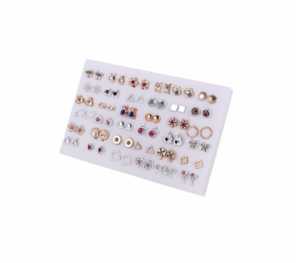 36pairs/set Rhinestone Cute Gold Silver Stud Earring Set For Women