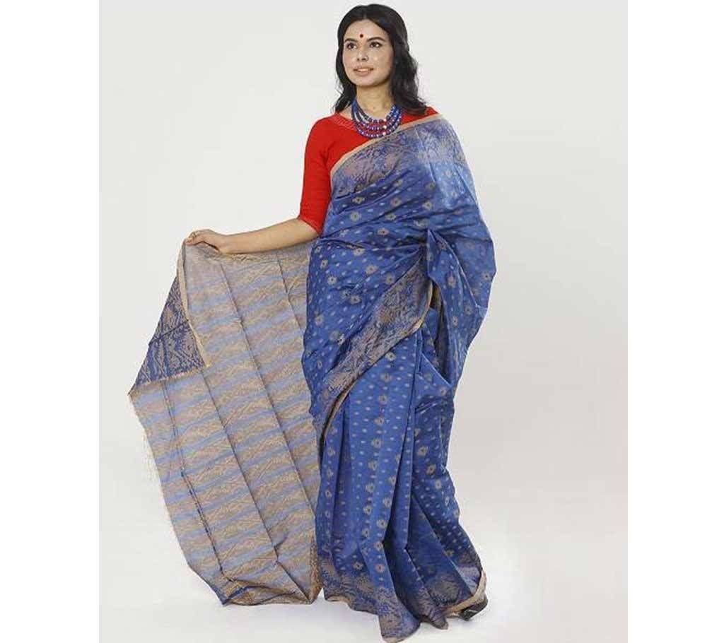 Navy Blue Color Half Silk Tangail Jamdani Saree