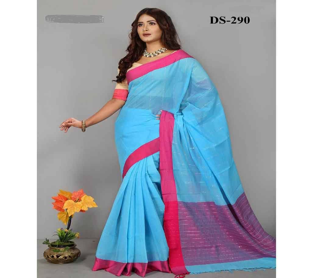 Cotton Chumki Saree With Blouse Piece-Blue