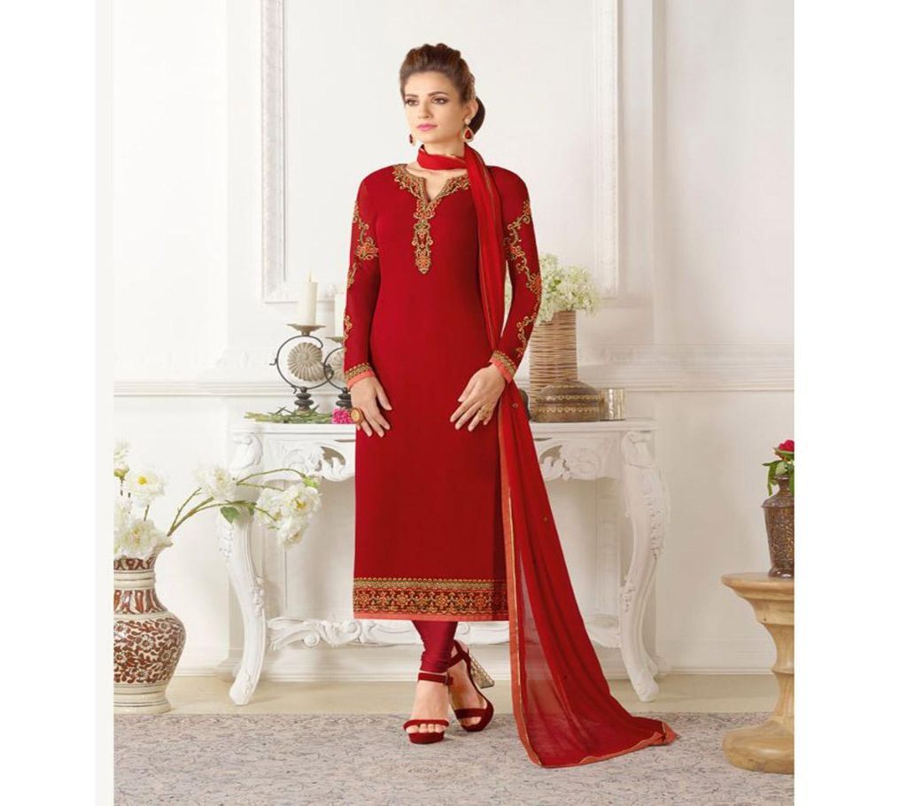 Unstitched Maroon Georgette Embroidery Salwar Kameez for Women
