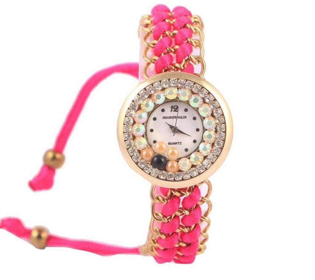 Stylist Pink Yarn Ladies Watch