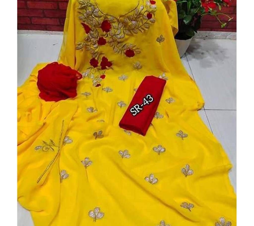 Semi Stitched Indian Weightless Georgette -embroidery 3 Piece For Women-5 