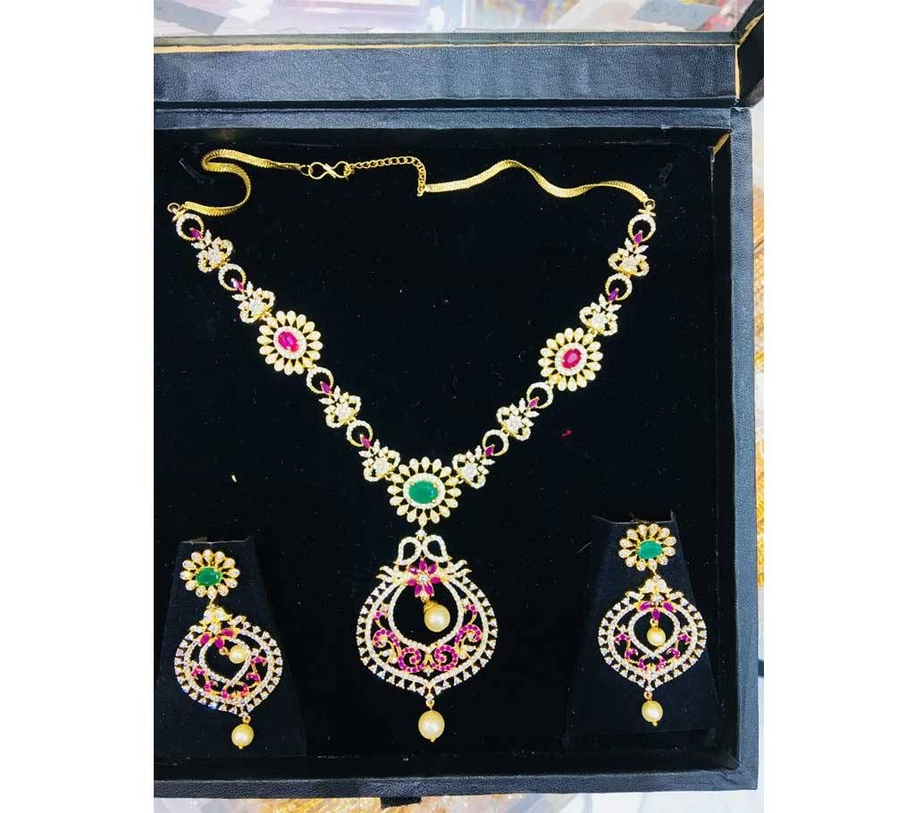 Stone Crafted Necklace with Earrings 