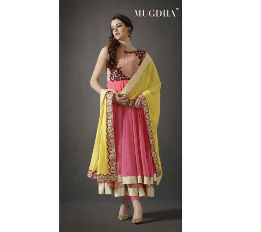 Semi-stitched Soft Georgette Embroidery Long  Dress