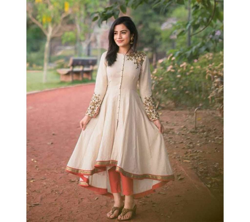 China Linen Embroidered Semi Ready Dress