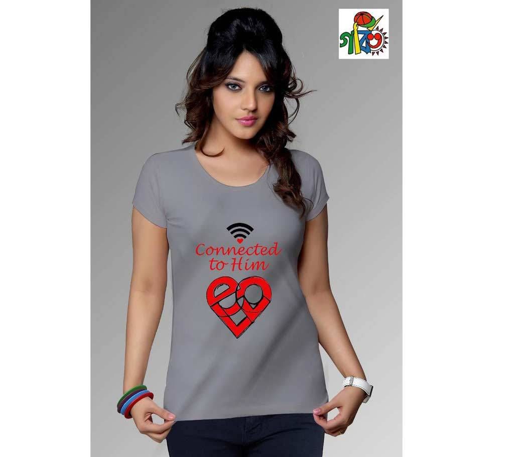 connected to him printed ladies t shirt 
