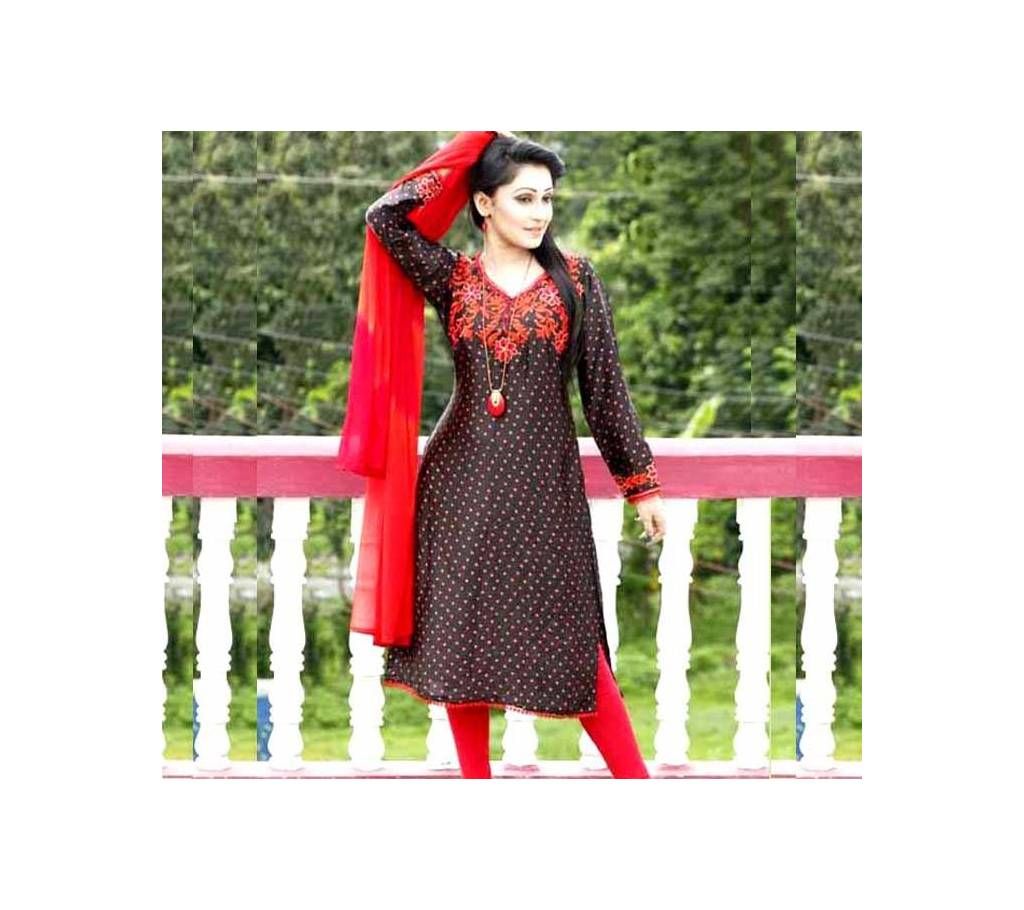 Semi Stitched Chunri Print Embroidery Three Piece