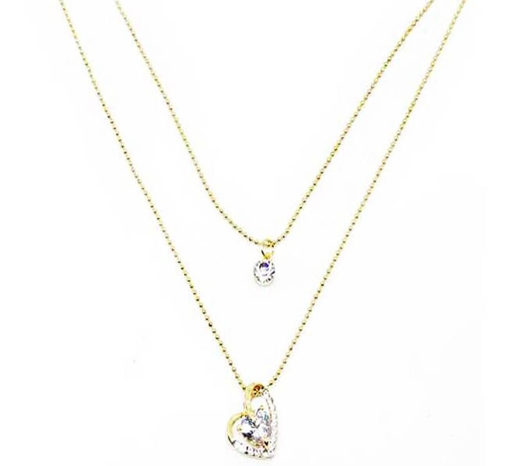 Love Shape Golden Color White Stone Pendant - EC07